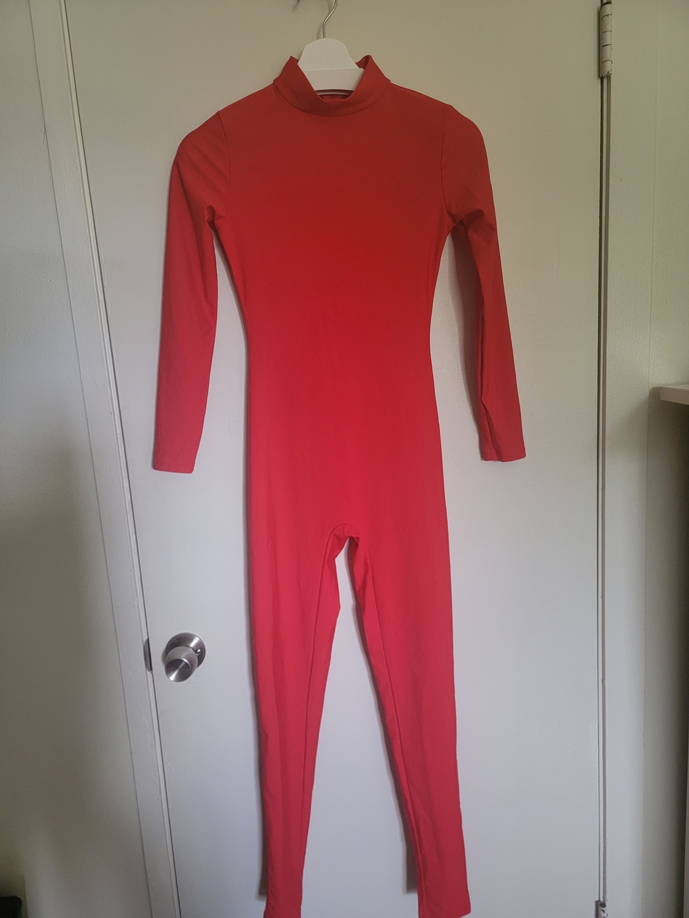 Red Long-Sleeve Mock Neck Jumpsuit